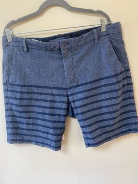 Mango Navy Striped Blue Flat-Front Shorts